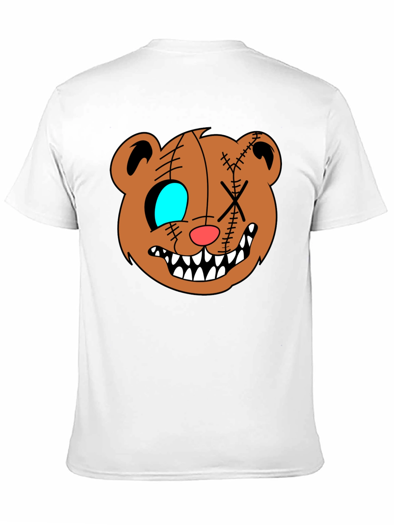Creepy Cartoon Bear Graphic Black T-Shirt