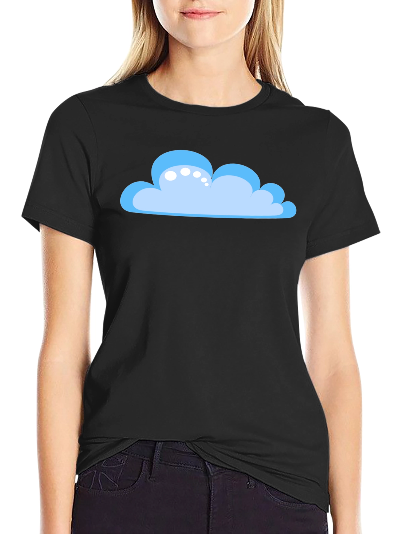 Cartoon Cloud Graphic Tee - Black Cotton T-Shirt
