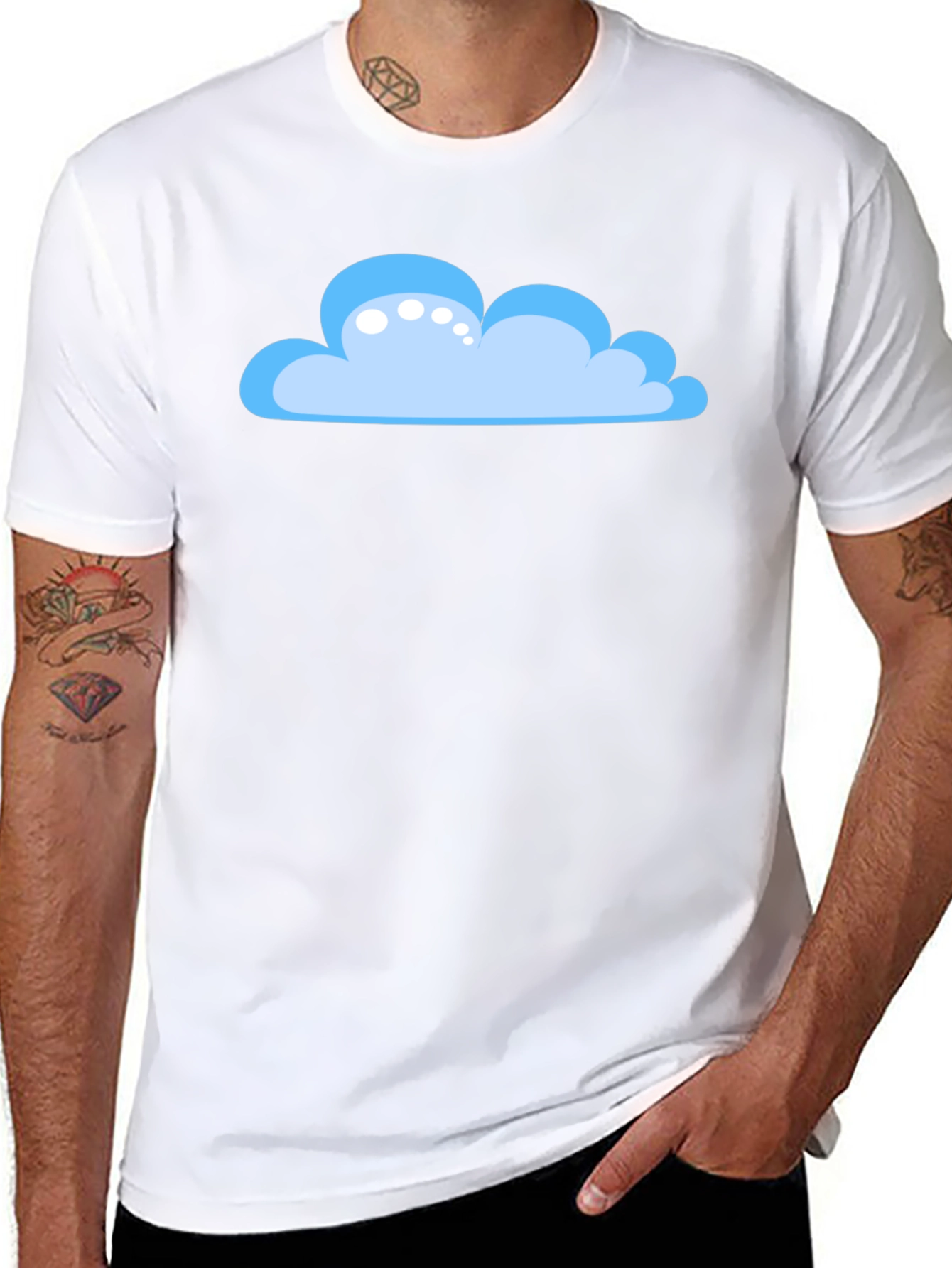 Cartoon Cloud Graphic Tee - Black Cotton T-Shirt