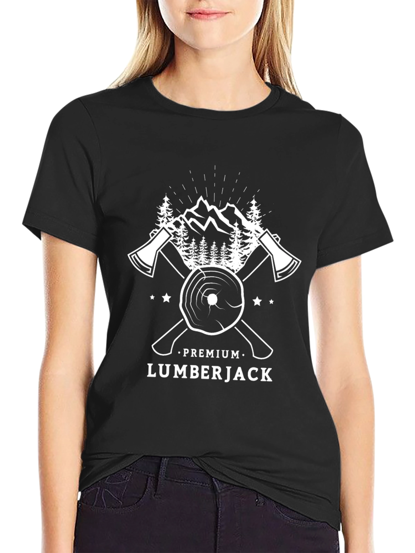Premium Lumberjack Graphic Tee - Black Cotton Blend