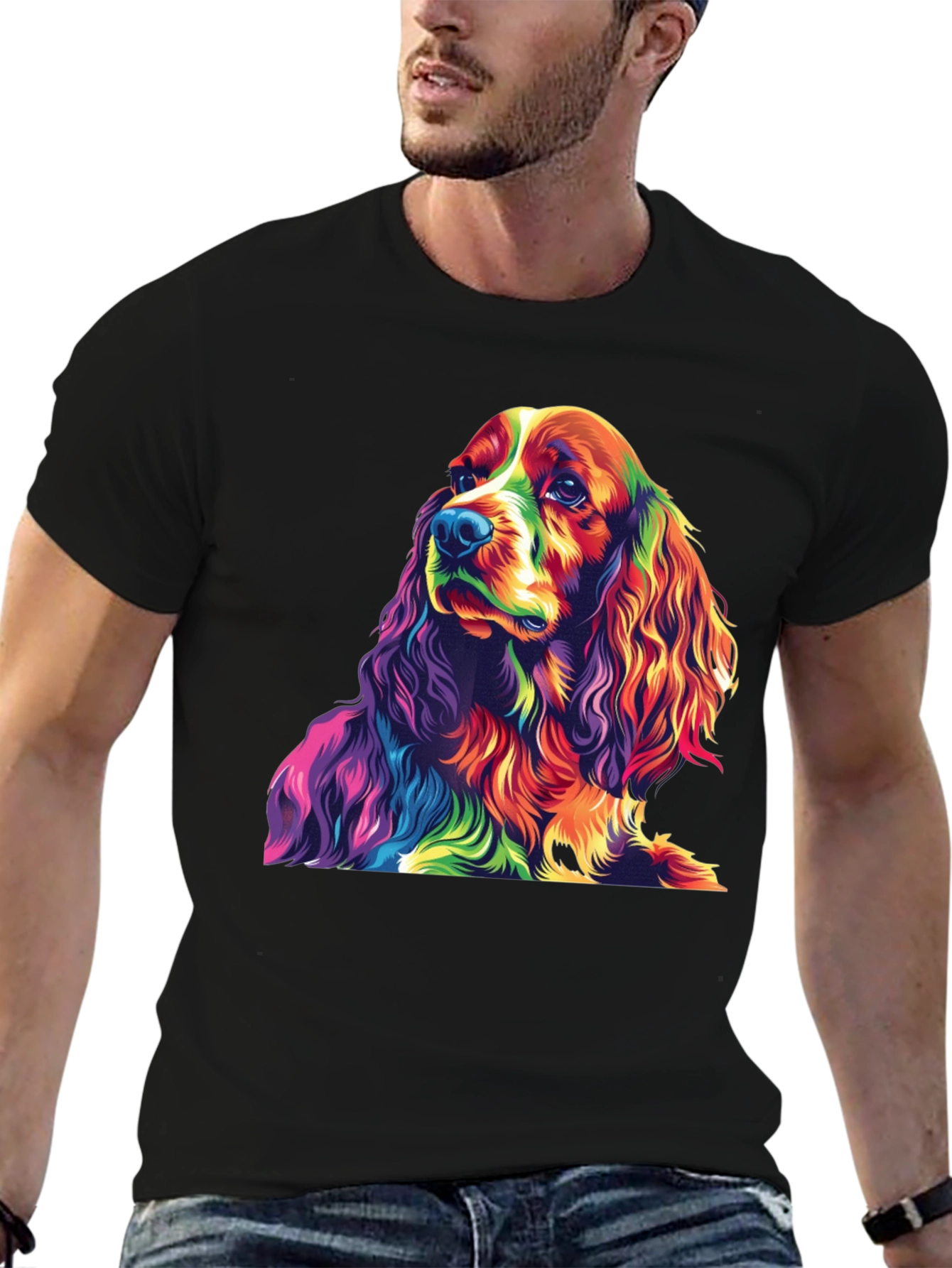 Rainbow Dog Graphic Tee - Black Cotton T-Shirt