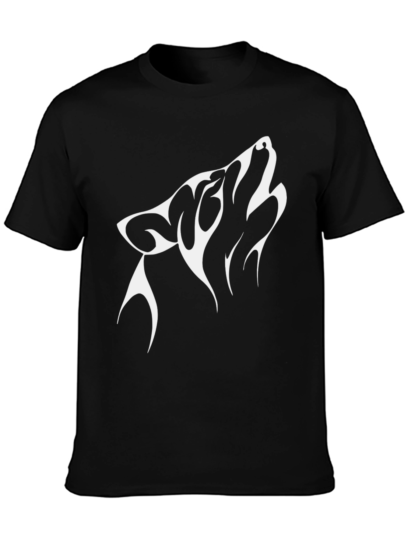 Black T-Shirt with Wolf Design