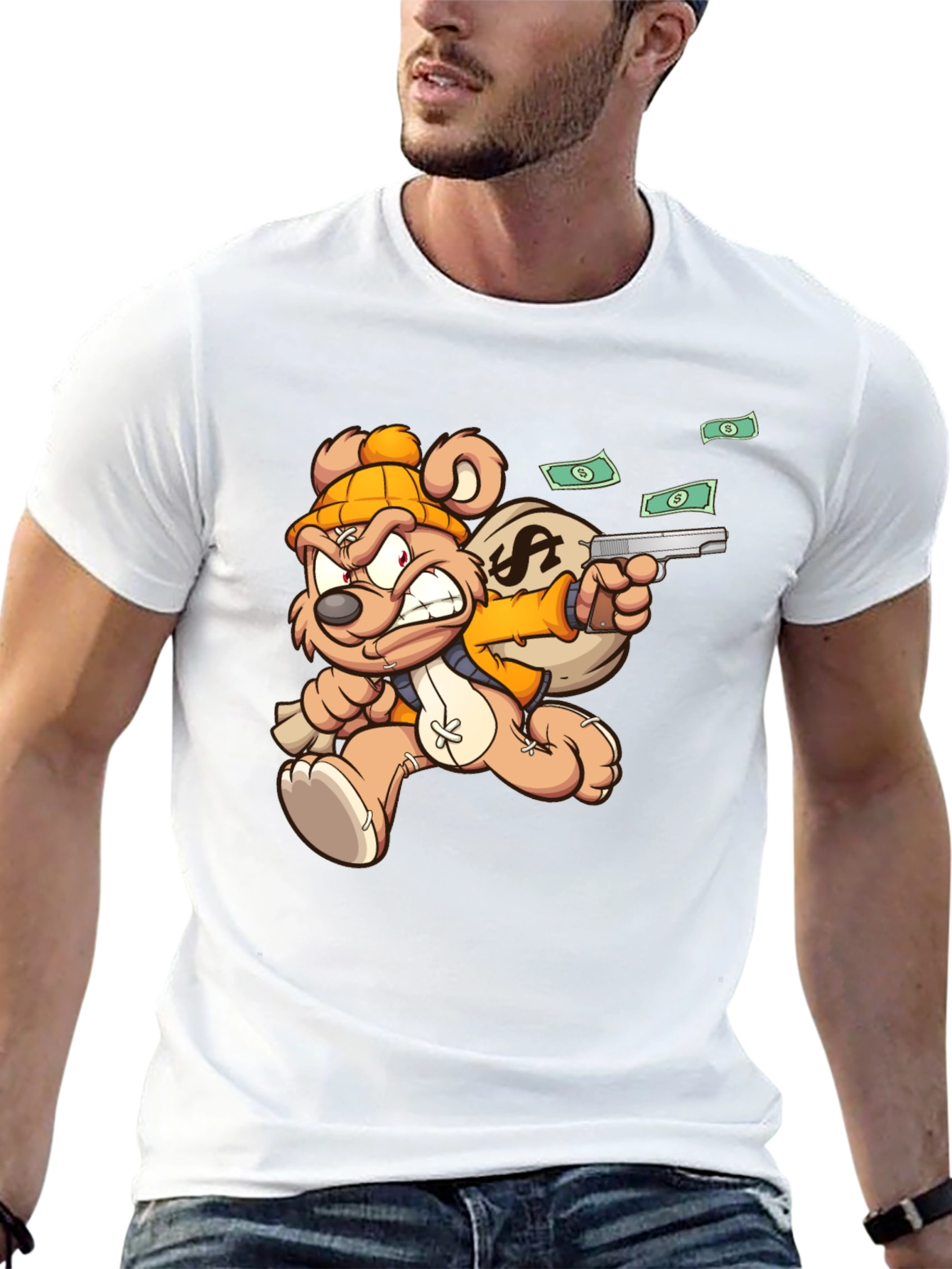 Cartoon Teddy Bear with Gun T-Shirt