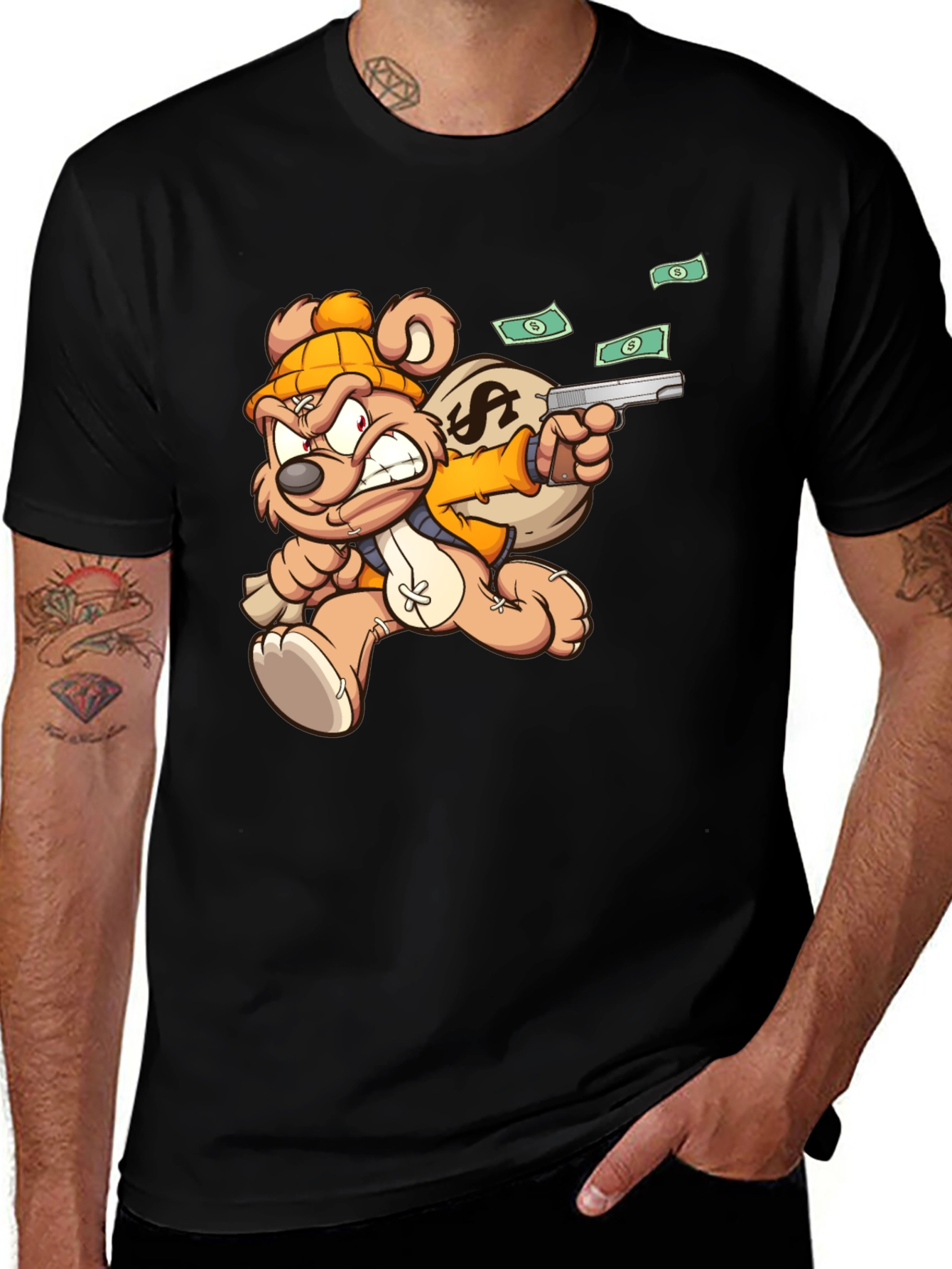 Cartoon Teddy Bear with Gun T-Shirt