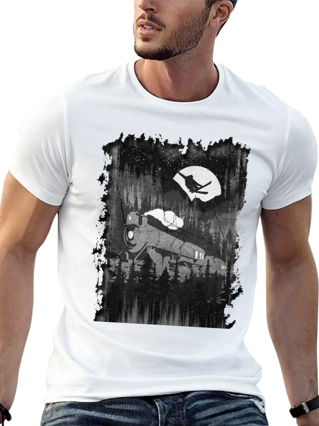 Train in Moonlight Graphic Tee - Black Cotton T-Shirt