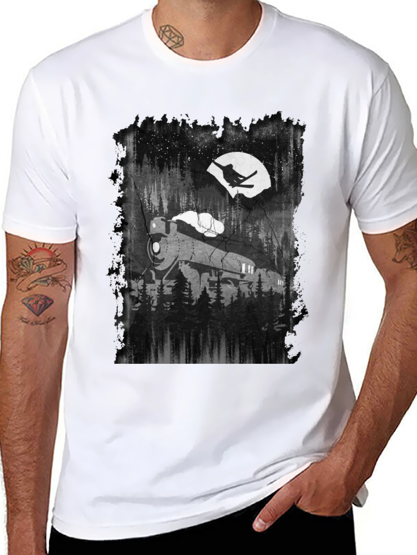 Train in Moonlight Graphic Tee - Black Cotton T-Shirt