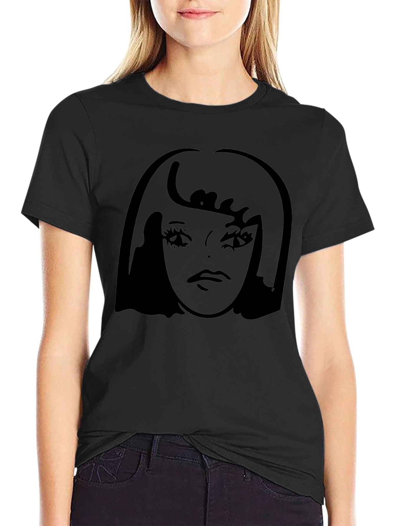 Black Graphic Tee - Retro Girl Silhouette T-Shirt