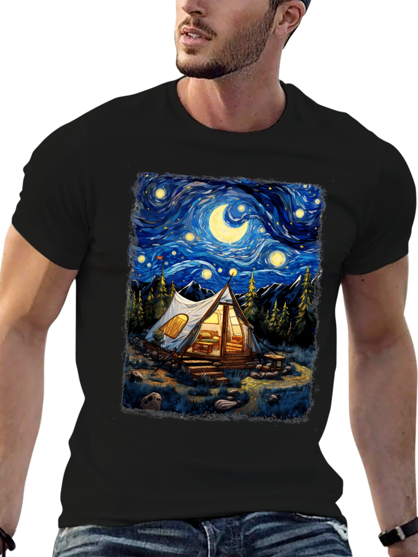 Starry Night Camping Graphic Tee