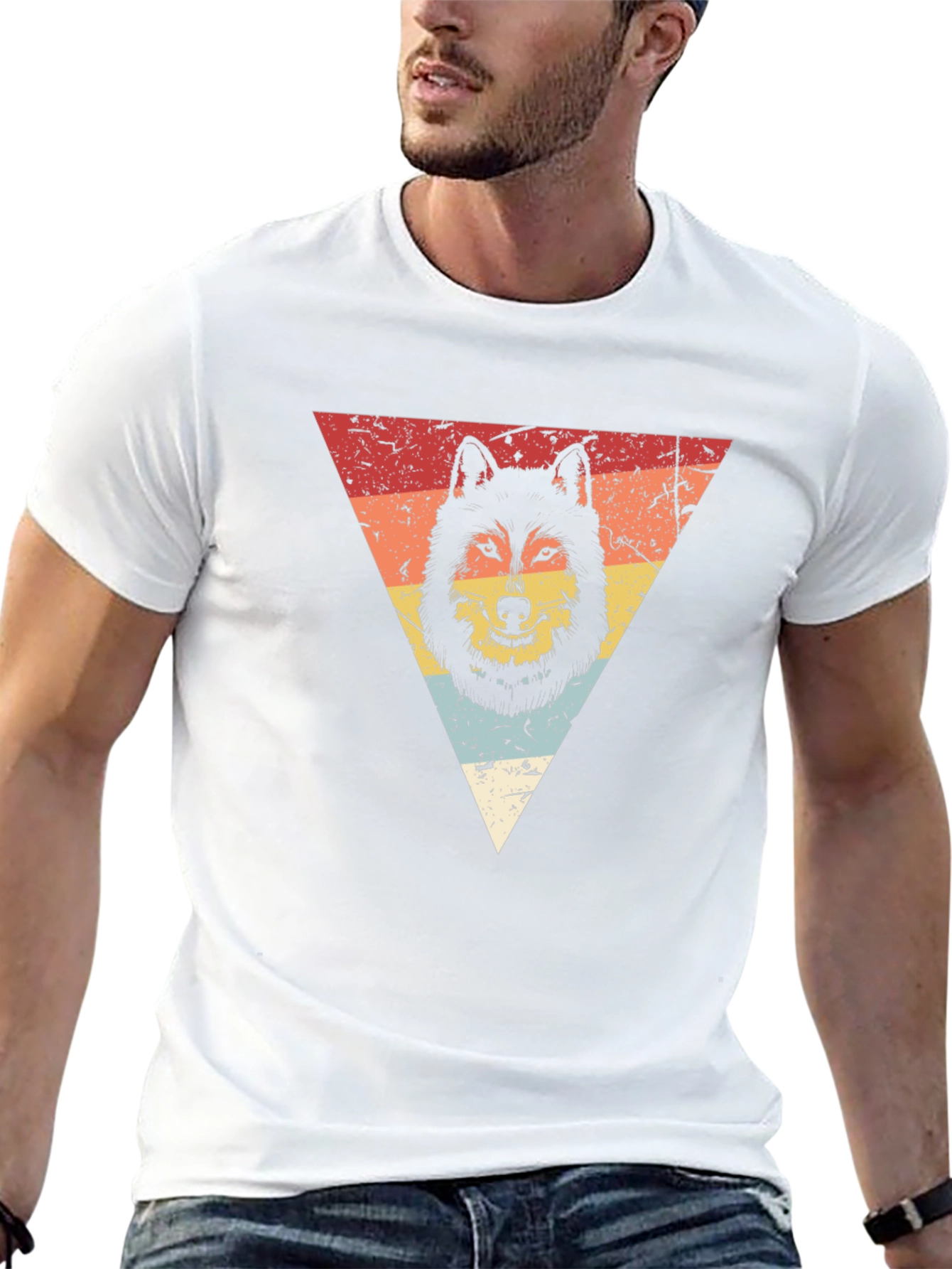 Retro Wolf Triangle Graphic Tee - Black