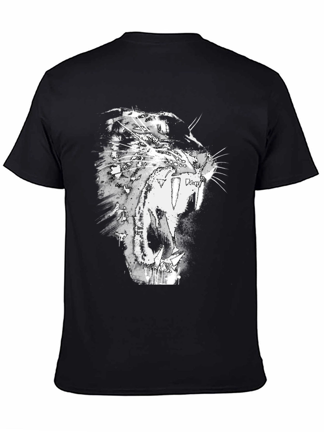 Black T-Shirt with Roaring Cat Graphic