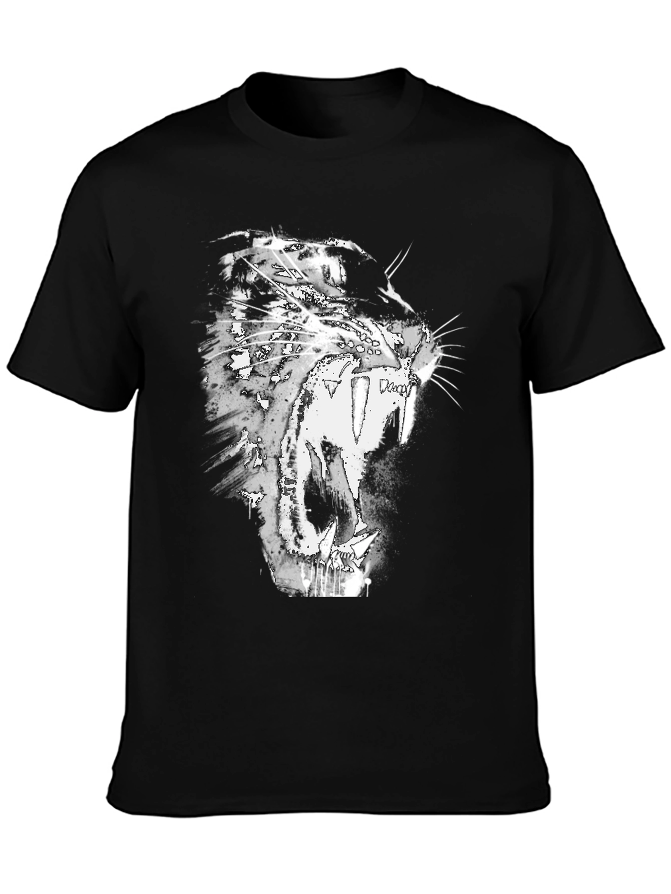 Black T-Shirt with Roaring Cat Graphic