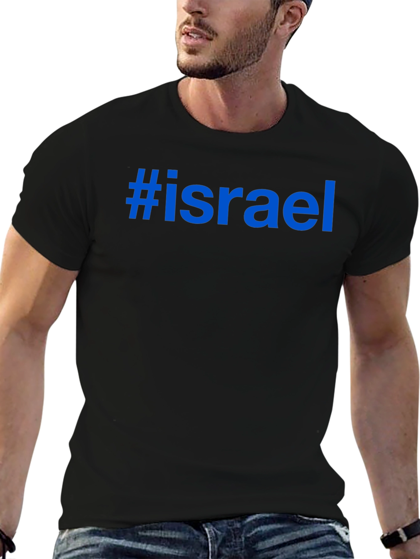 #Israel Graphic Tee - Black Cotton Blend T-Shirt