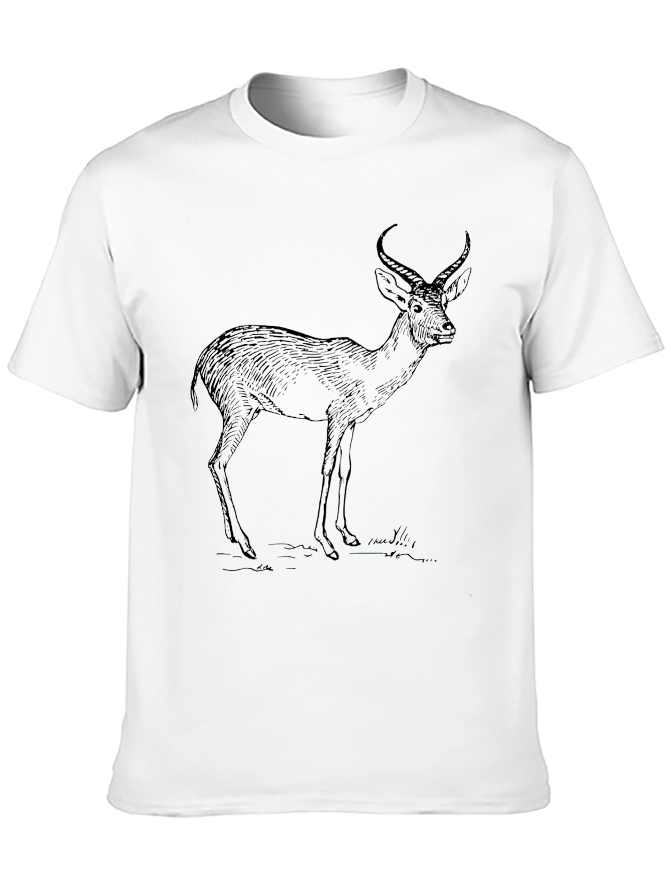 Black Graphic Tee - Deer Print Casual Wear