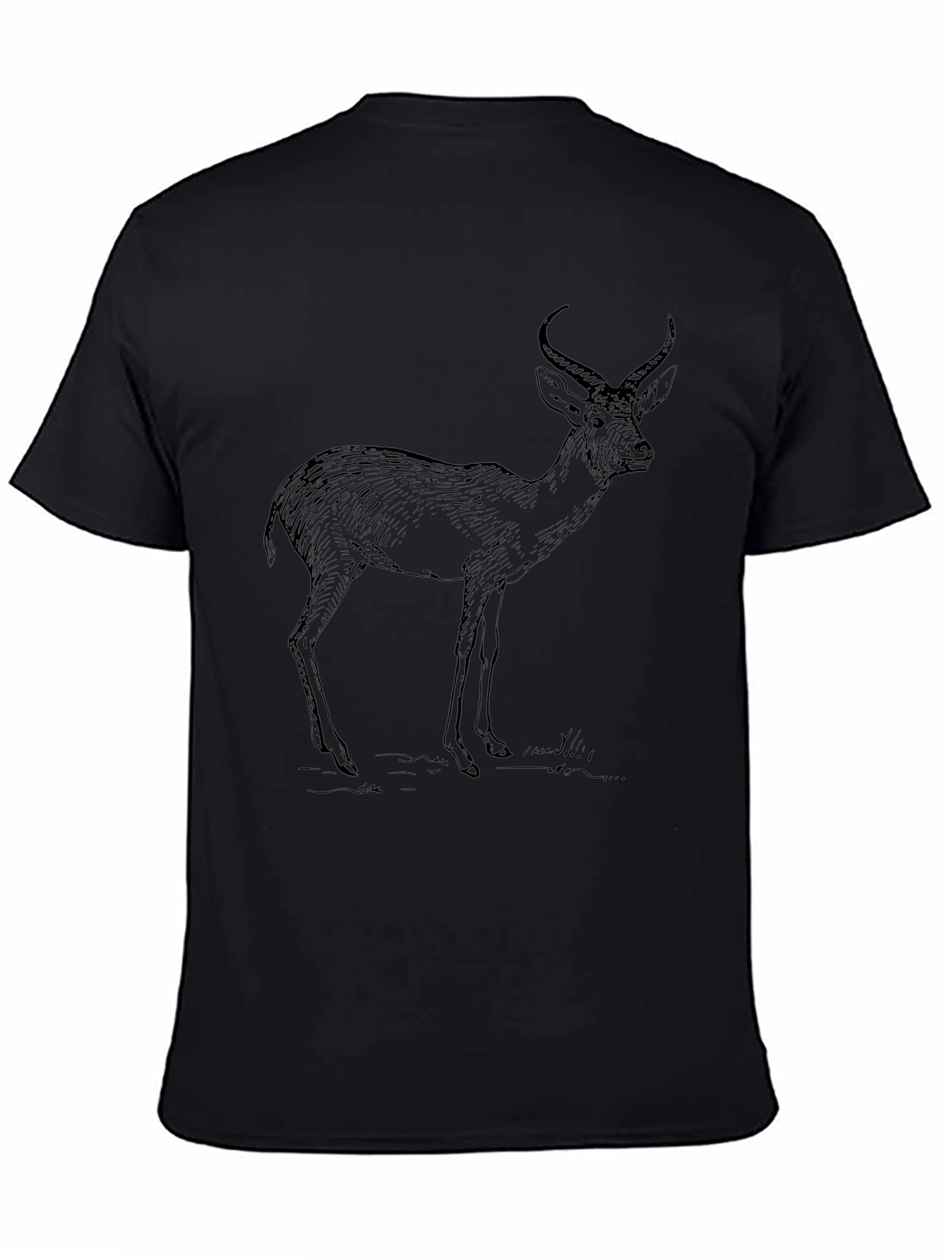 Black Graphic Tee - Deer Print Casual Wear