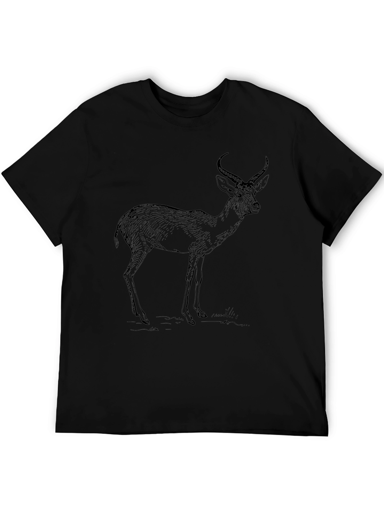 Black Graphic Tee - Deer Print Casual Wear