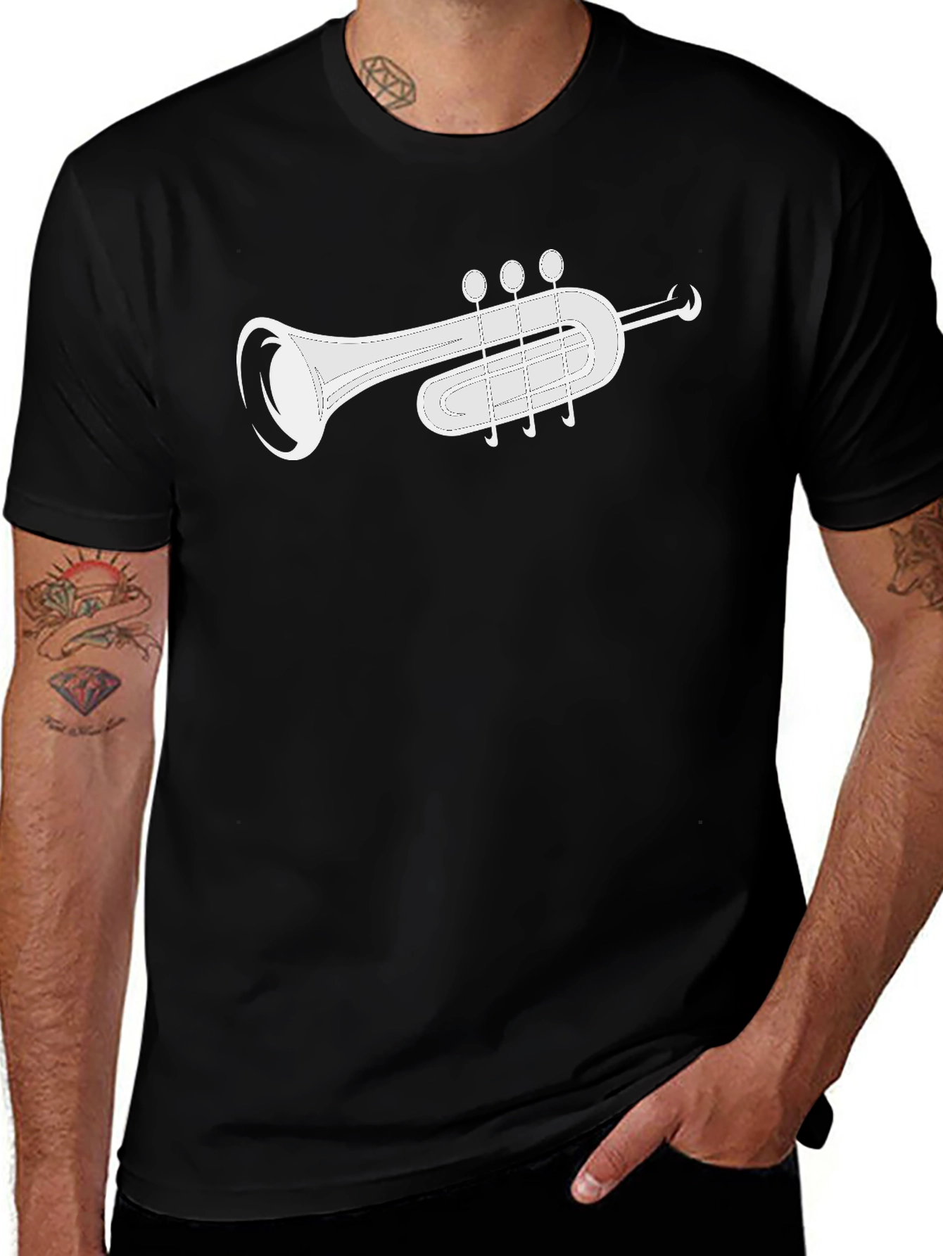 Trumpet Graphic Black T-Shirt - Musical Instrument Tee
