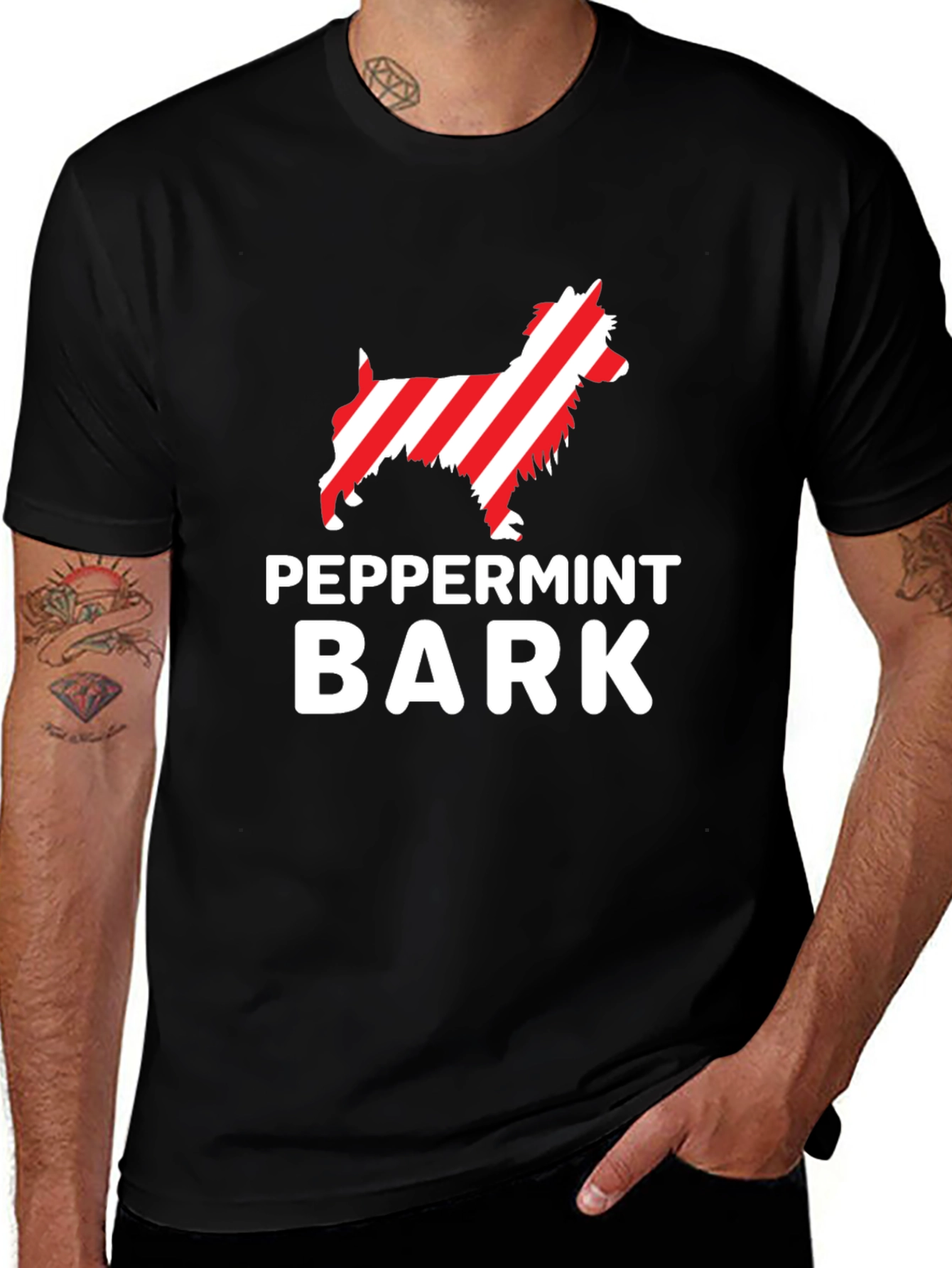 Peppermint Bark Dog Graphic Black T-Shirt