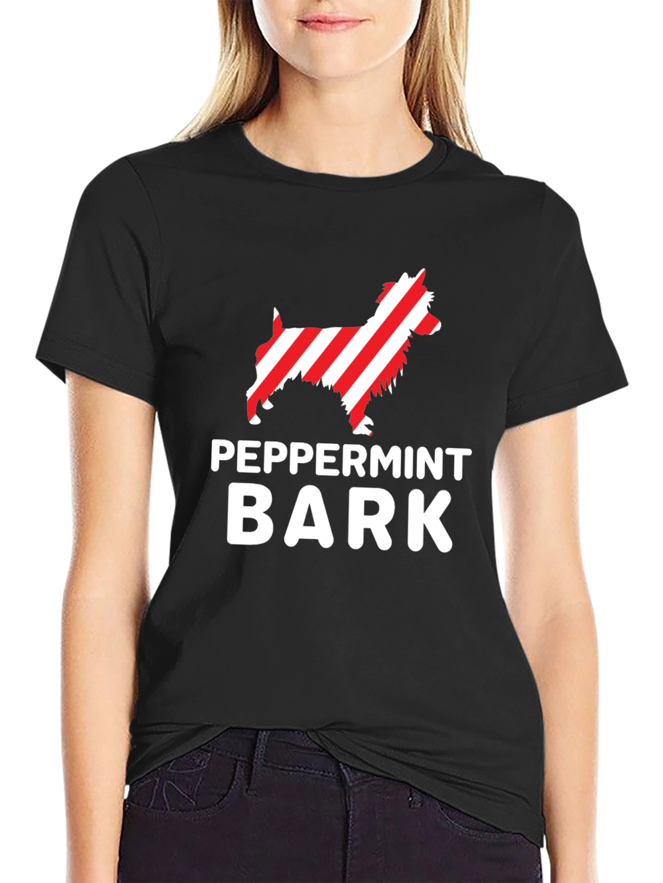 Peppermint Bark Dog Graphic Black T-Shirt