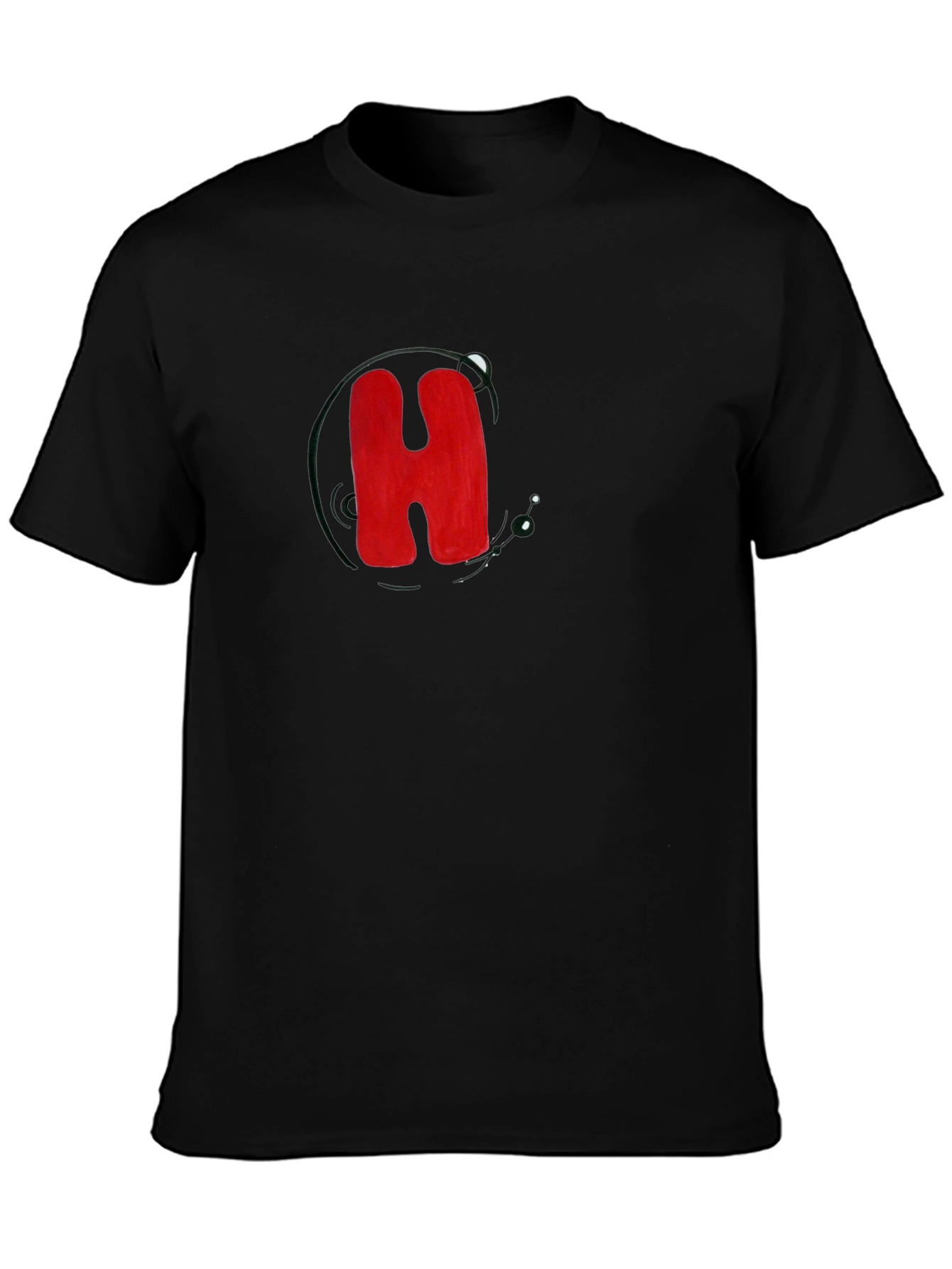 Black T-Shirt with Bold Red H Design