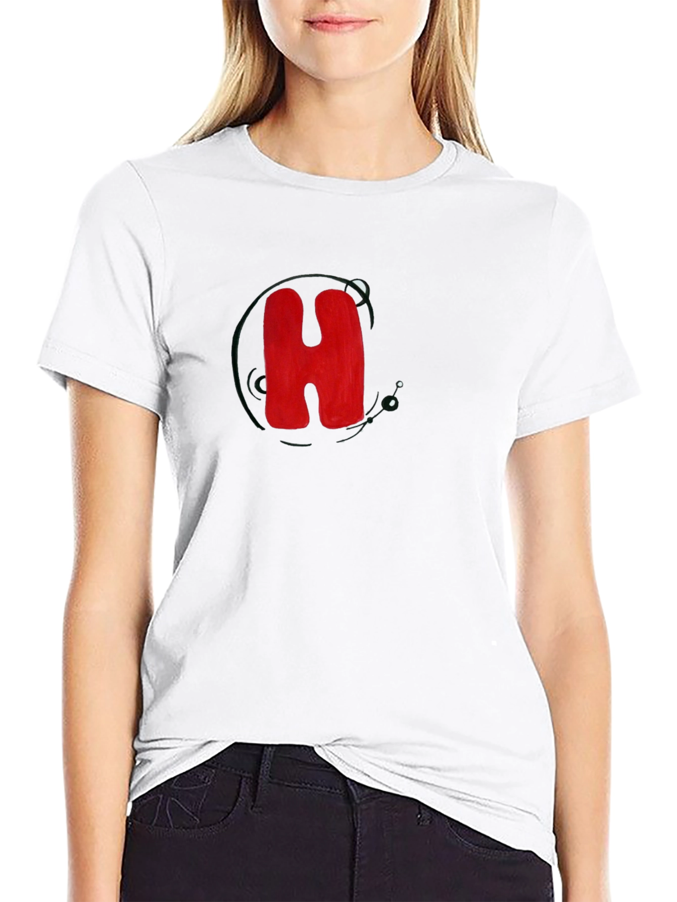 Black T-Shirt with Bold Red H Design