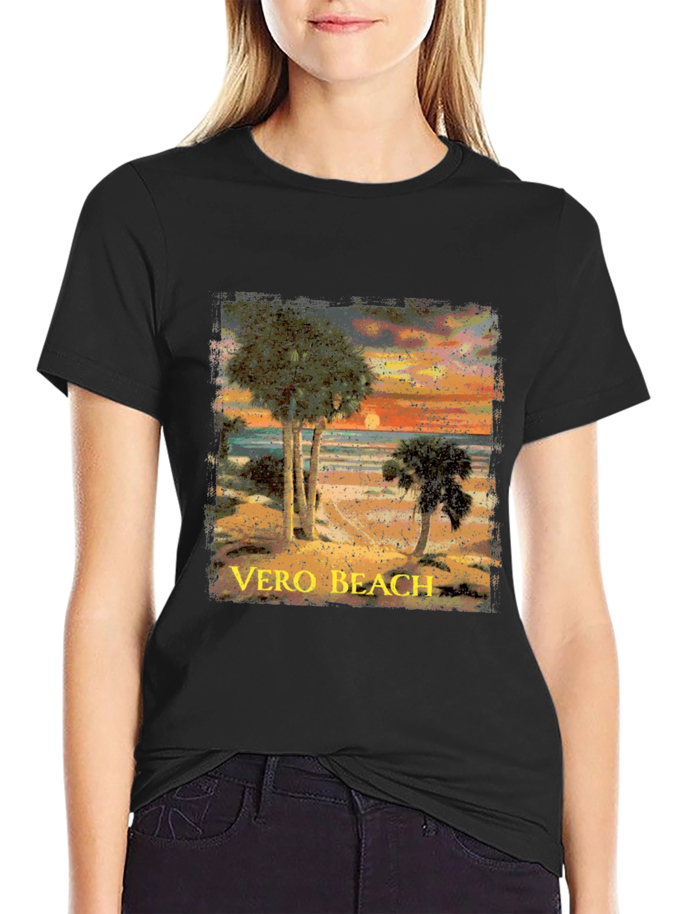 Vero Beach Sunset Graphic T-Shirt - Black