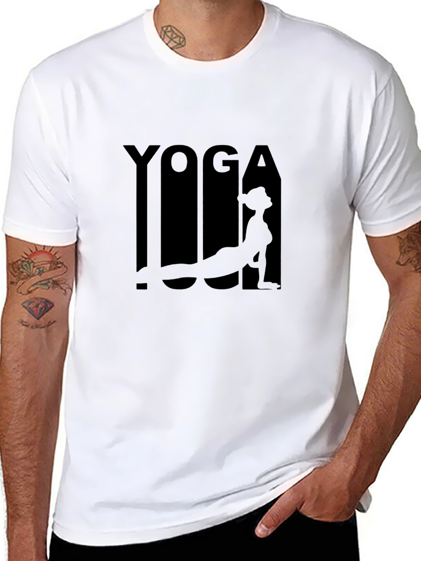Yoga Pose Graphic Tee - Black Cotton Blend Shirt