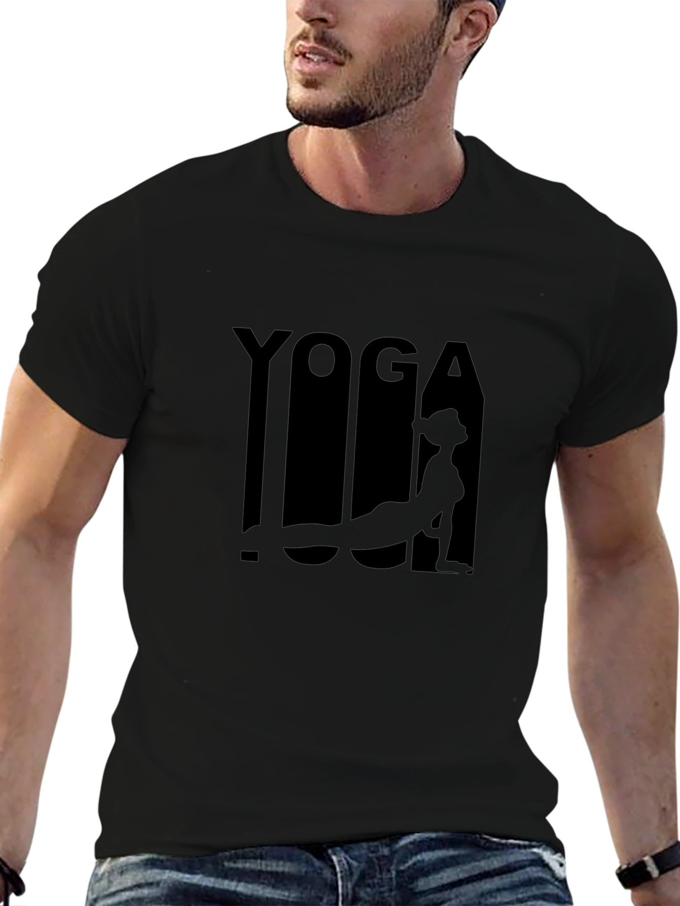 Yoga Pose Graphic Tee - Black Cotton Blend Shirt