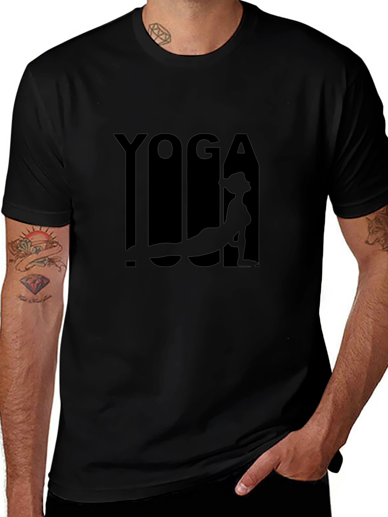 Yoga Pose Graphic Tee - Black Cotton Blend Shirt