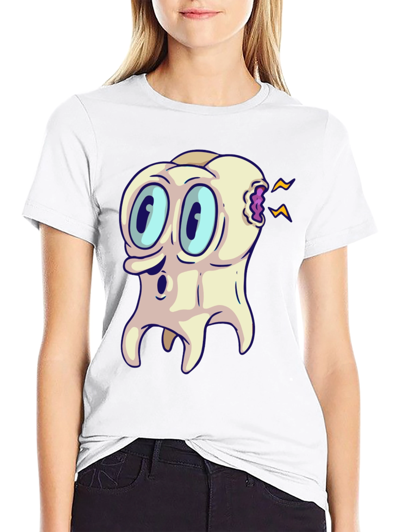 Cartoon Toothache Black T-Shirt