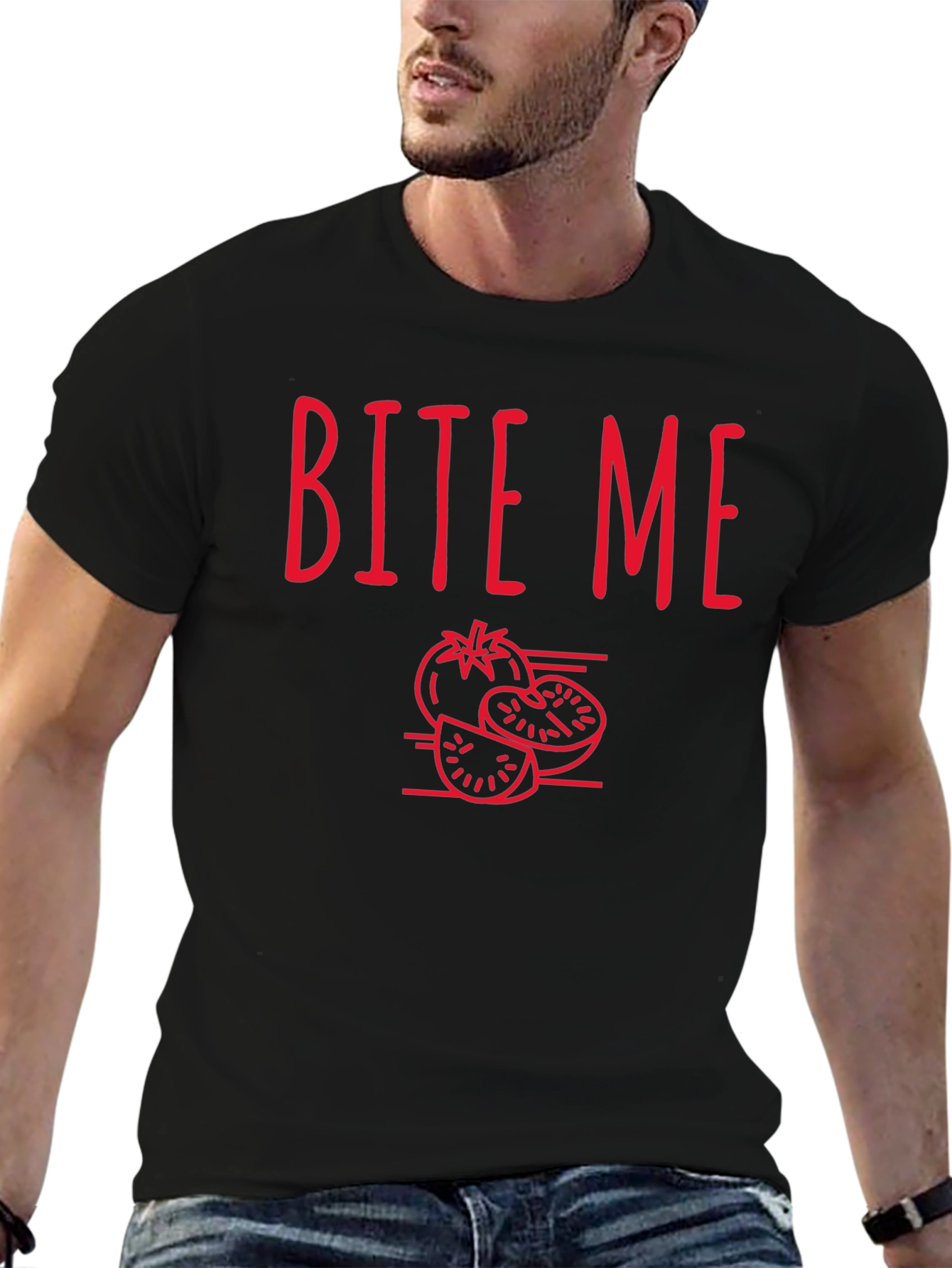 Bite Me Tomato Graphic T-Shirt - Casual Tee