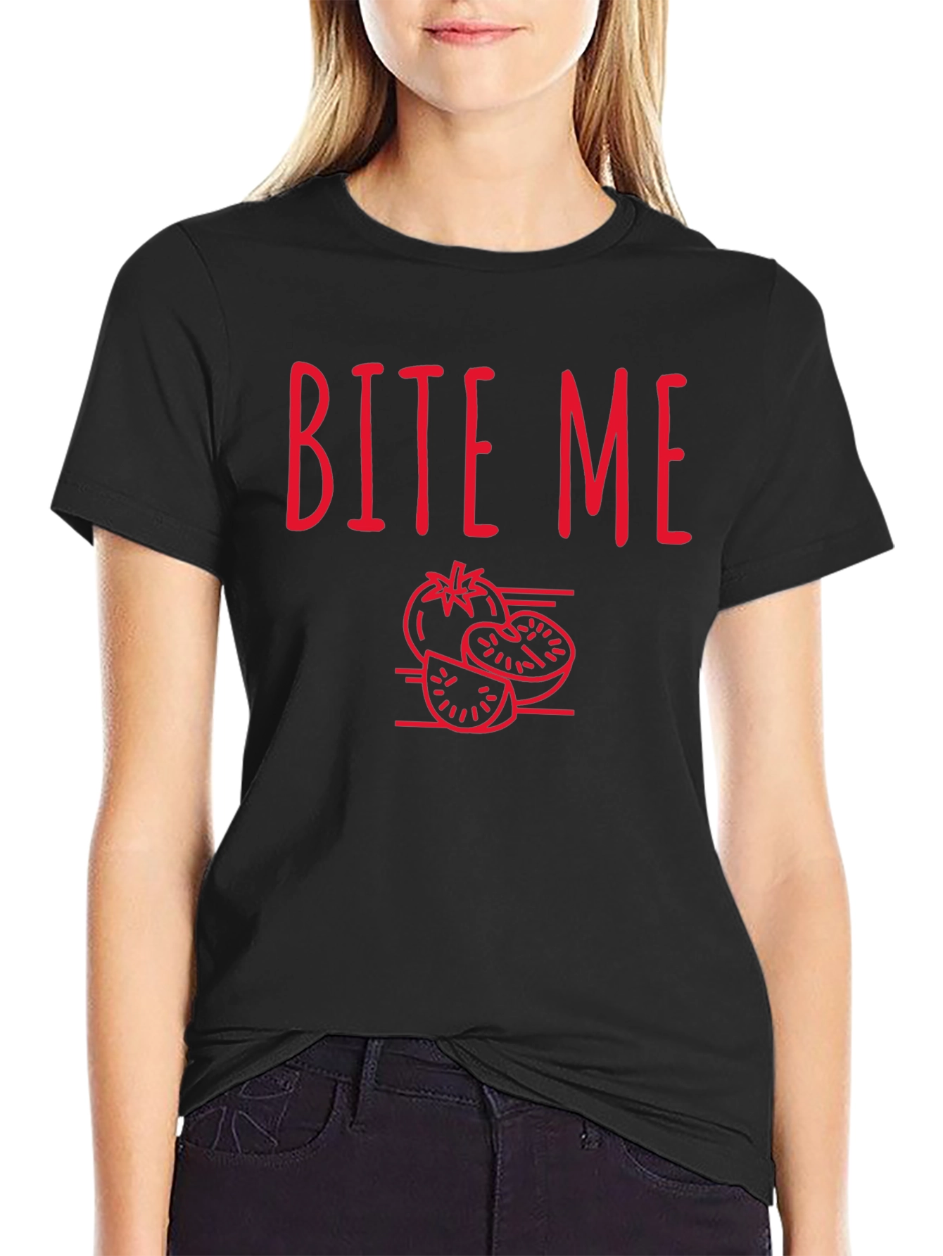 Bite Me Tomato Graphic T-Shirt - Casual Tee