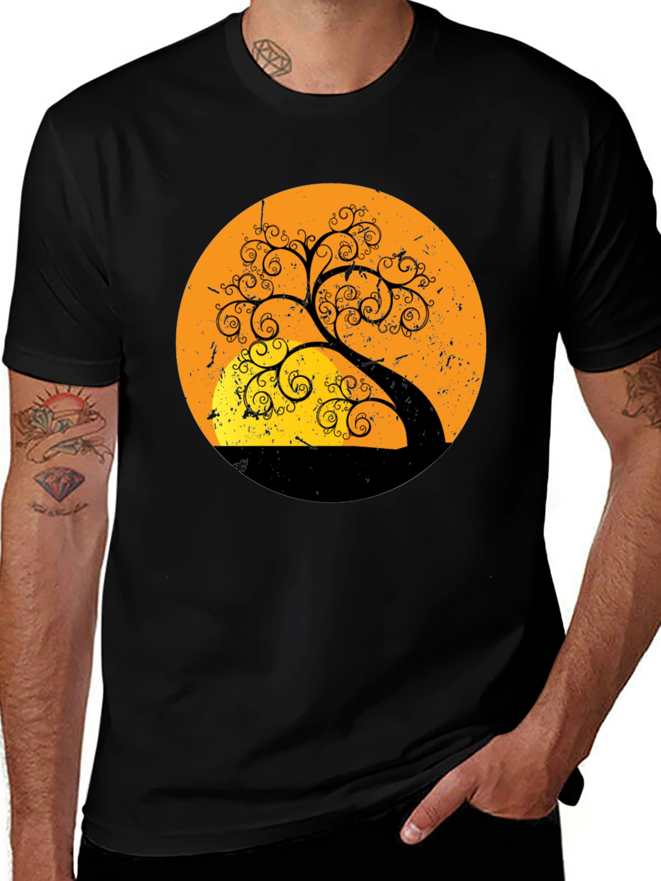 Sunset Tree Graphic Tee - Stylish Black T-Shirt