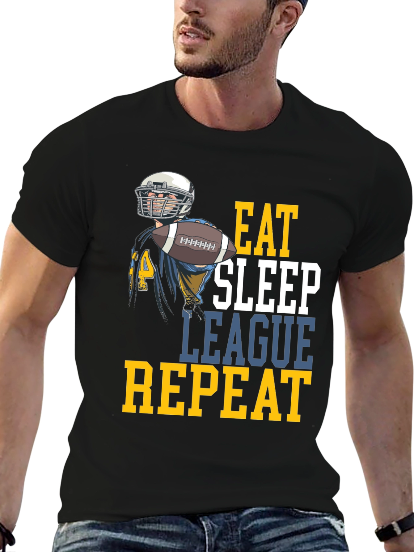 Eat Sleep League Repeat Football T-Shirt