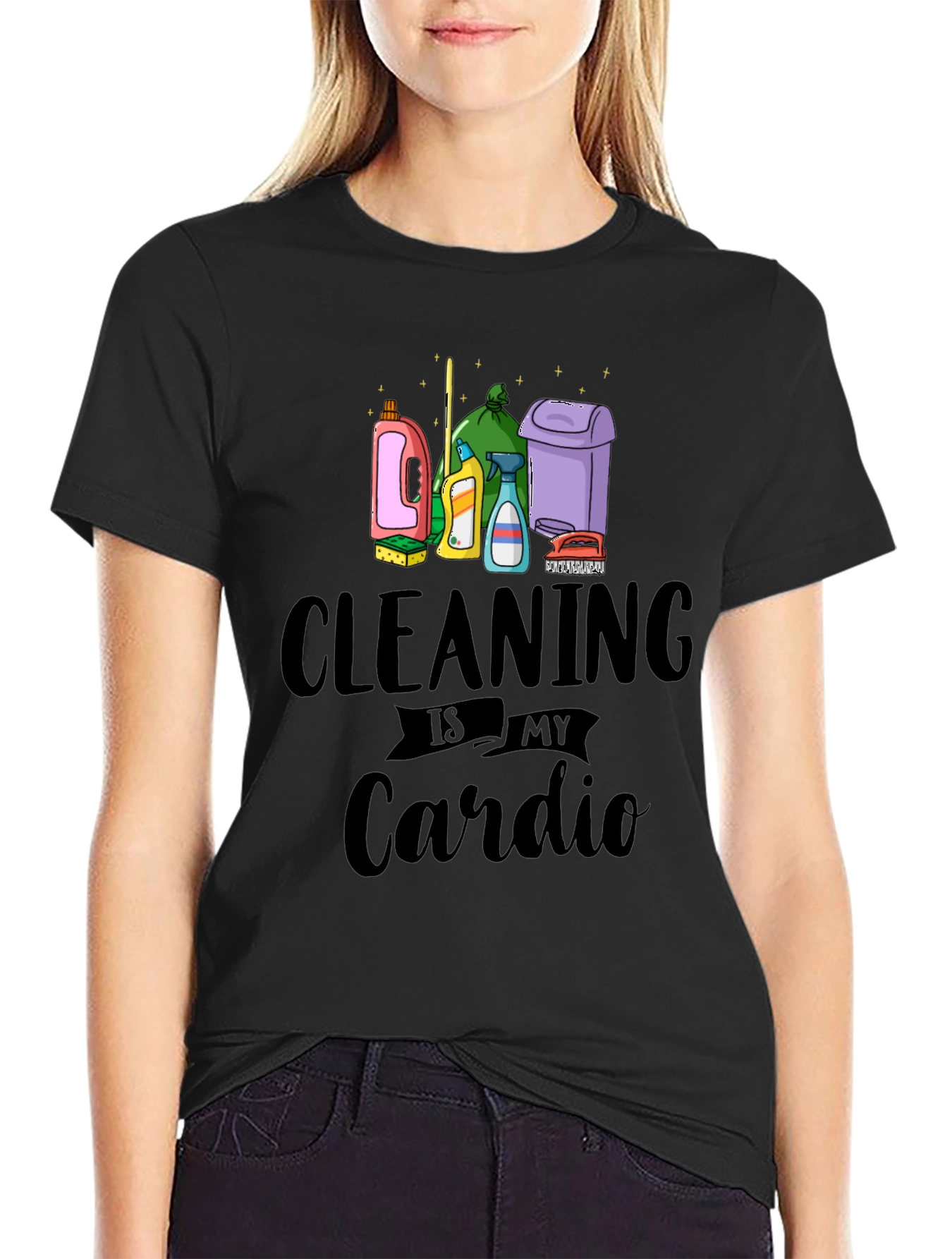 Cleaning is My Cardio T-Shirt - Black Cotton Tee