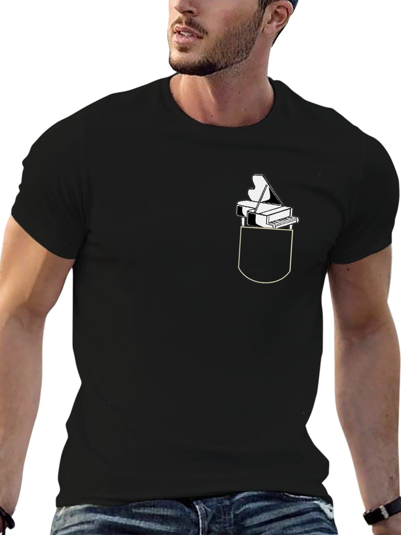 Piano Pocket Graphic Tee - Musician Novelty T-Shirt