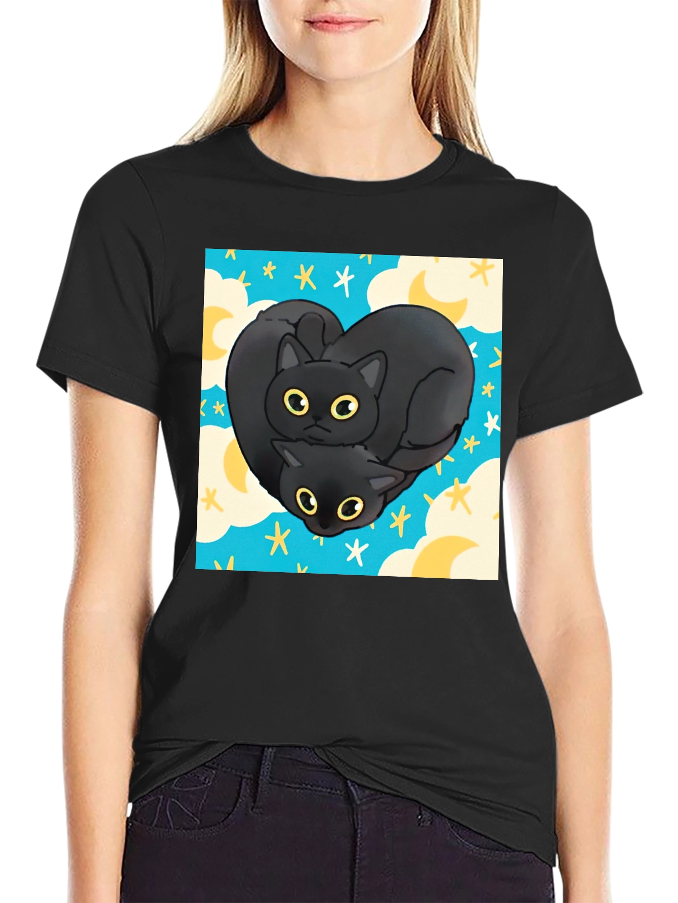 Black Cat Heart Graphic T-Shirt