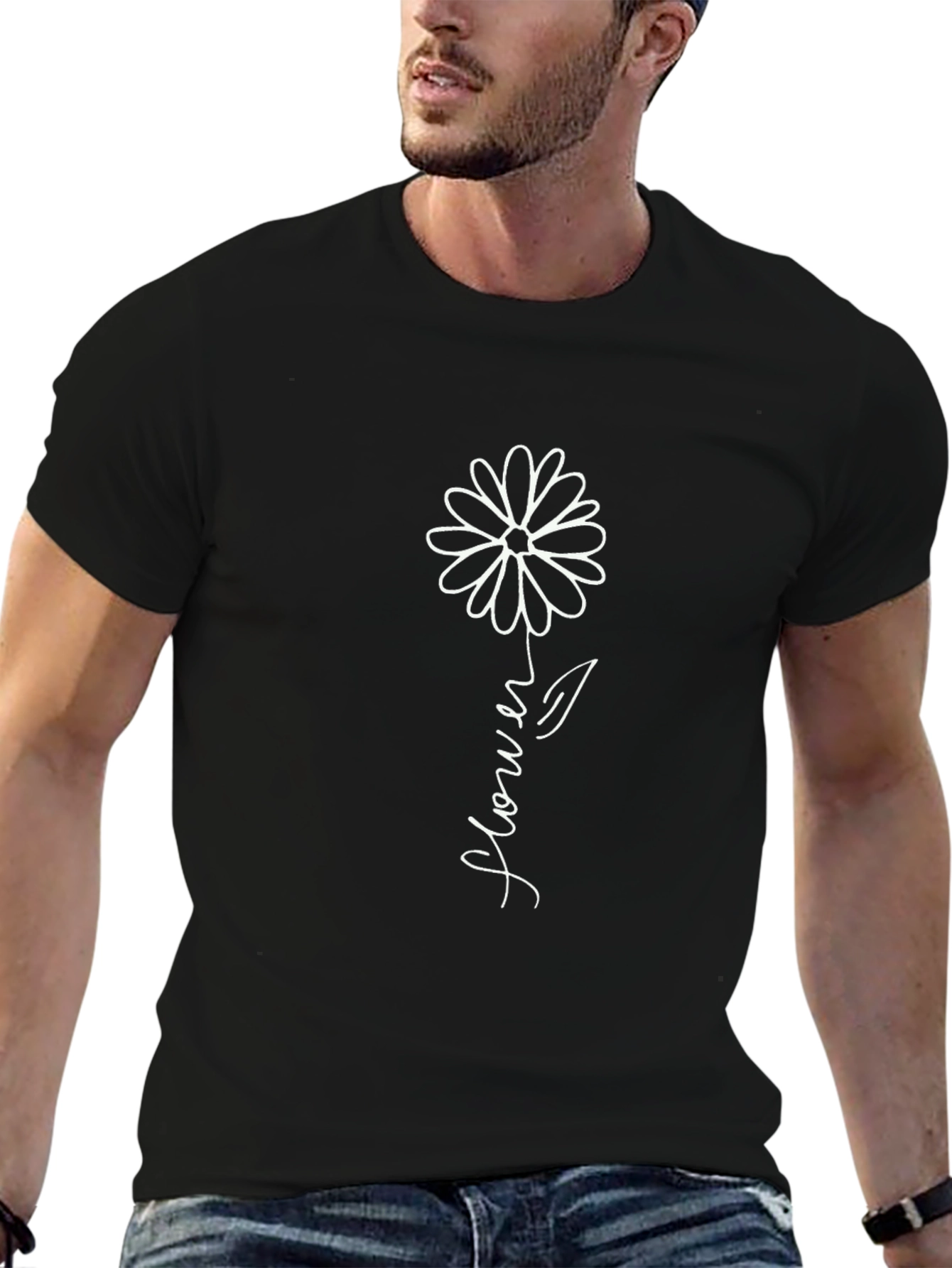 Black Flower Graphic Tee - Casual Comfort