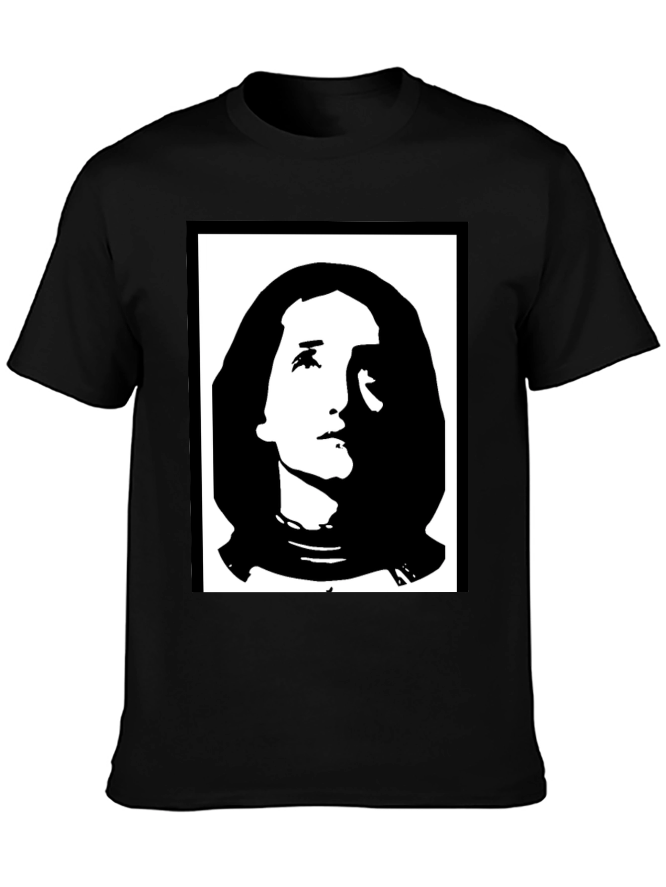Black Graphic T-Shirt with Portrait Print