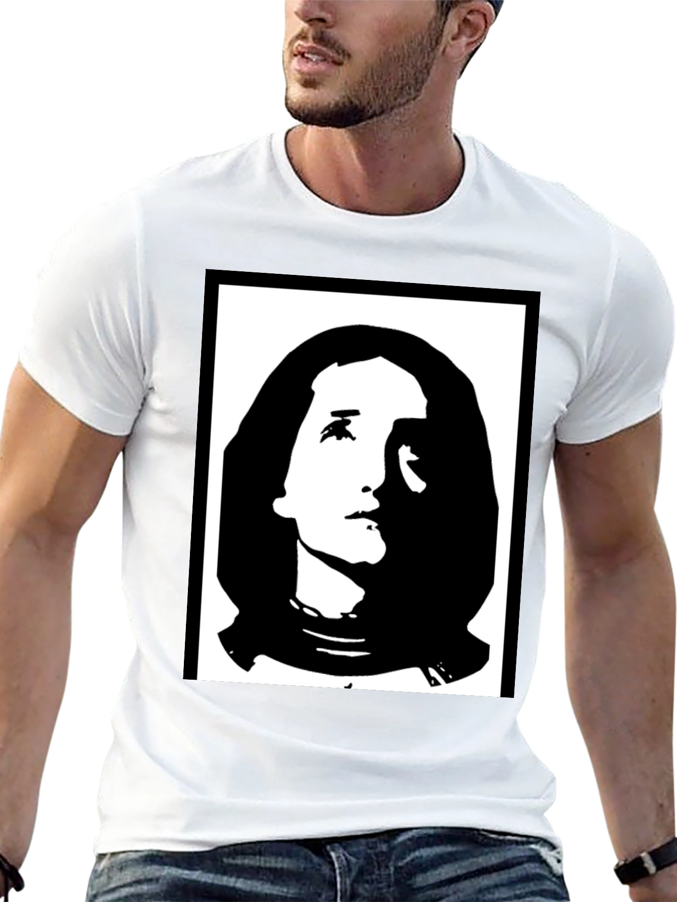 Black Graphic T-Shirt with Portrait Print