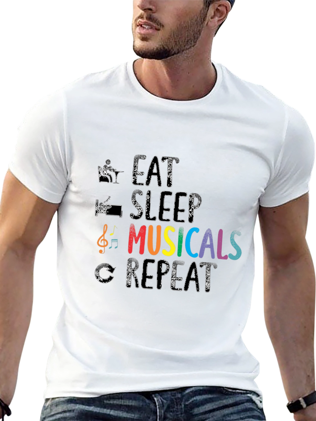 Eat Sleep Musicals Repeat Black T-Shirt