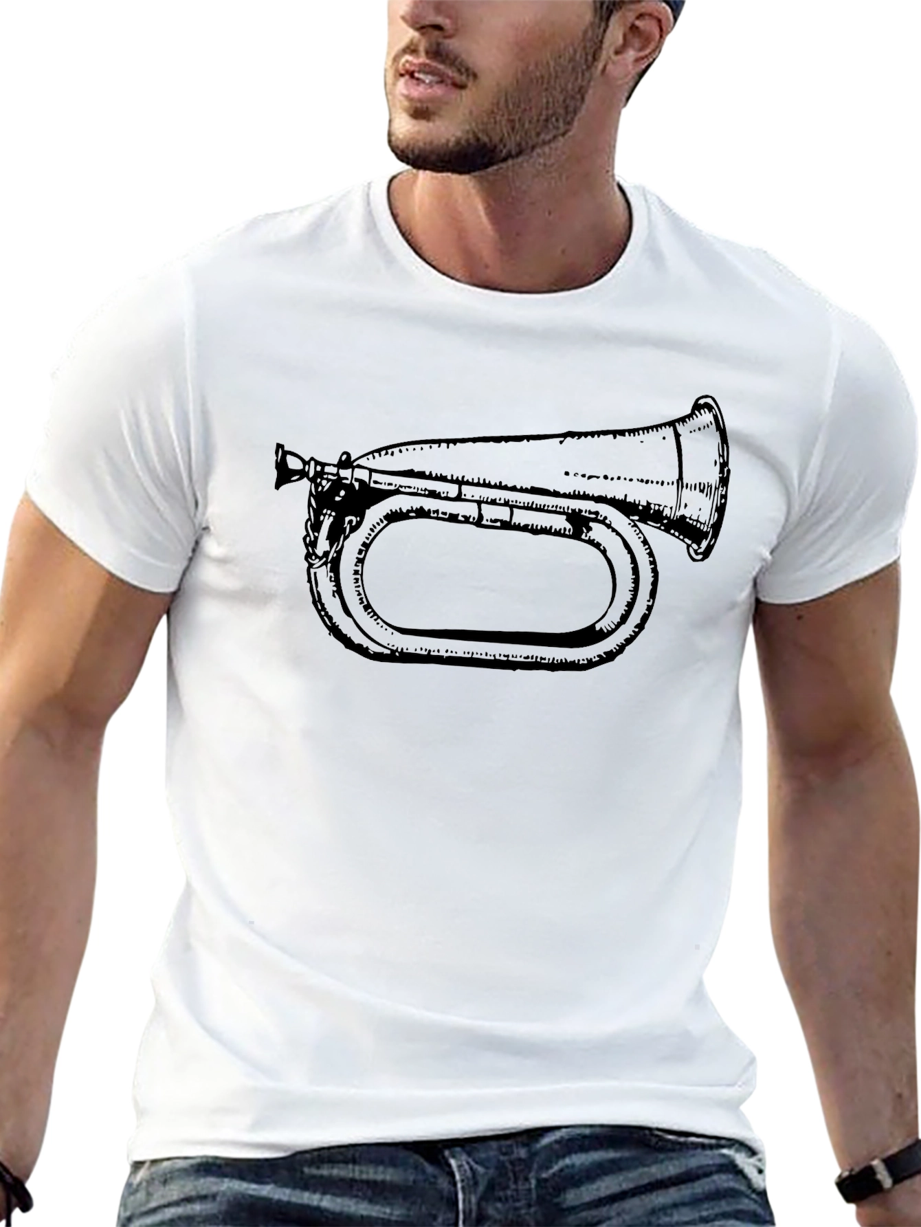 Bugle Graphic Tee - Black Cotton T-Shirt