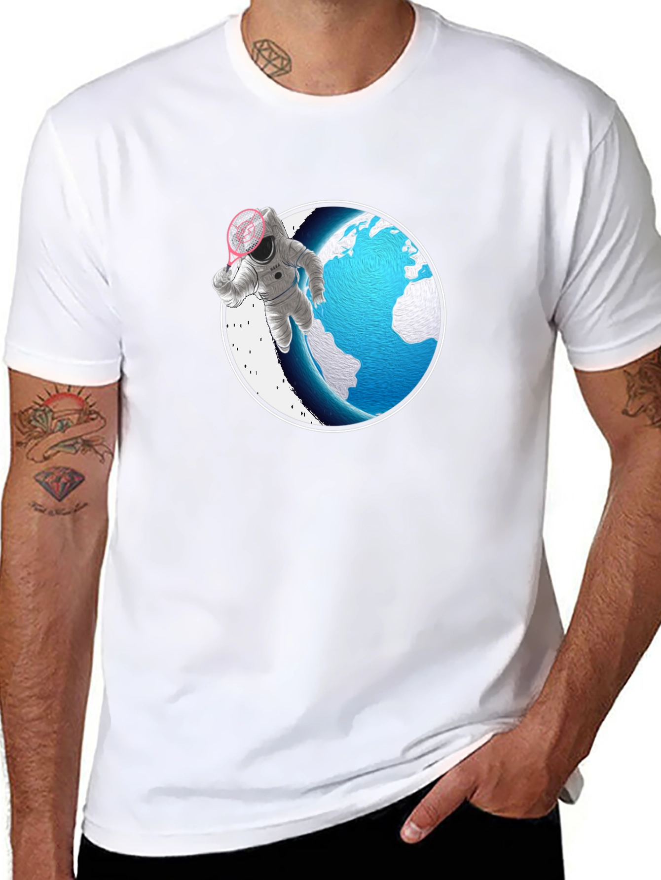 Astronaut Badminton T-Shirt - Space Sports Tee