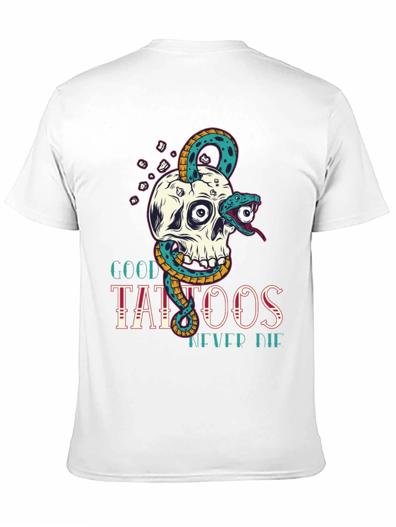 Skull Snake Tattoo Graphic Tee - Mens Black T-Shirt