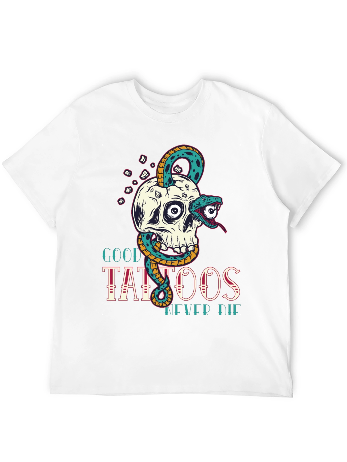 Skull Snake Tattoo Graphic Tee - Mens Black T-Shirt