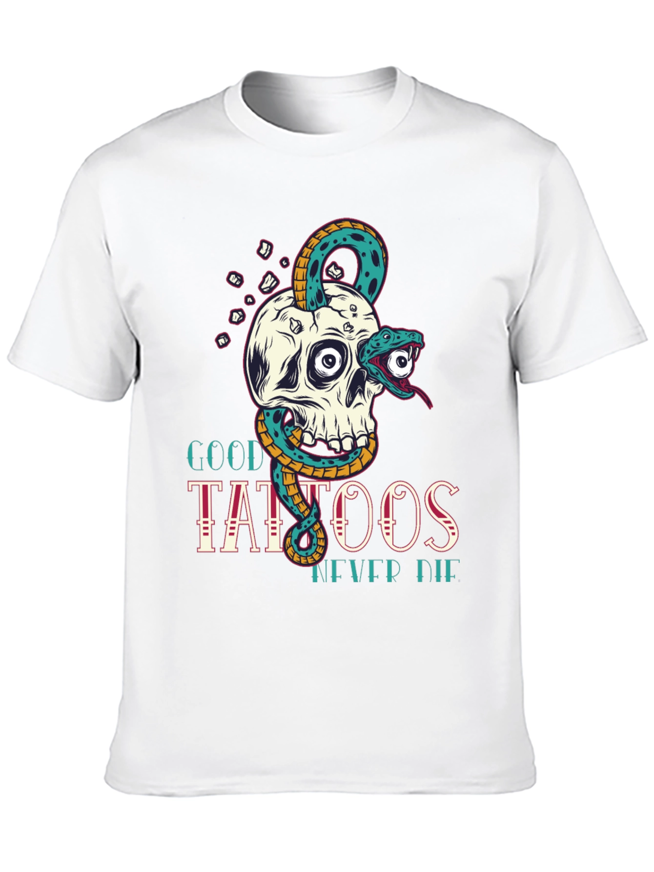 Skull Snake Tattoo Graphic Tee - Mens Black T-Shirt