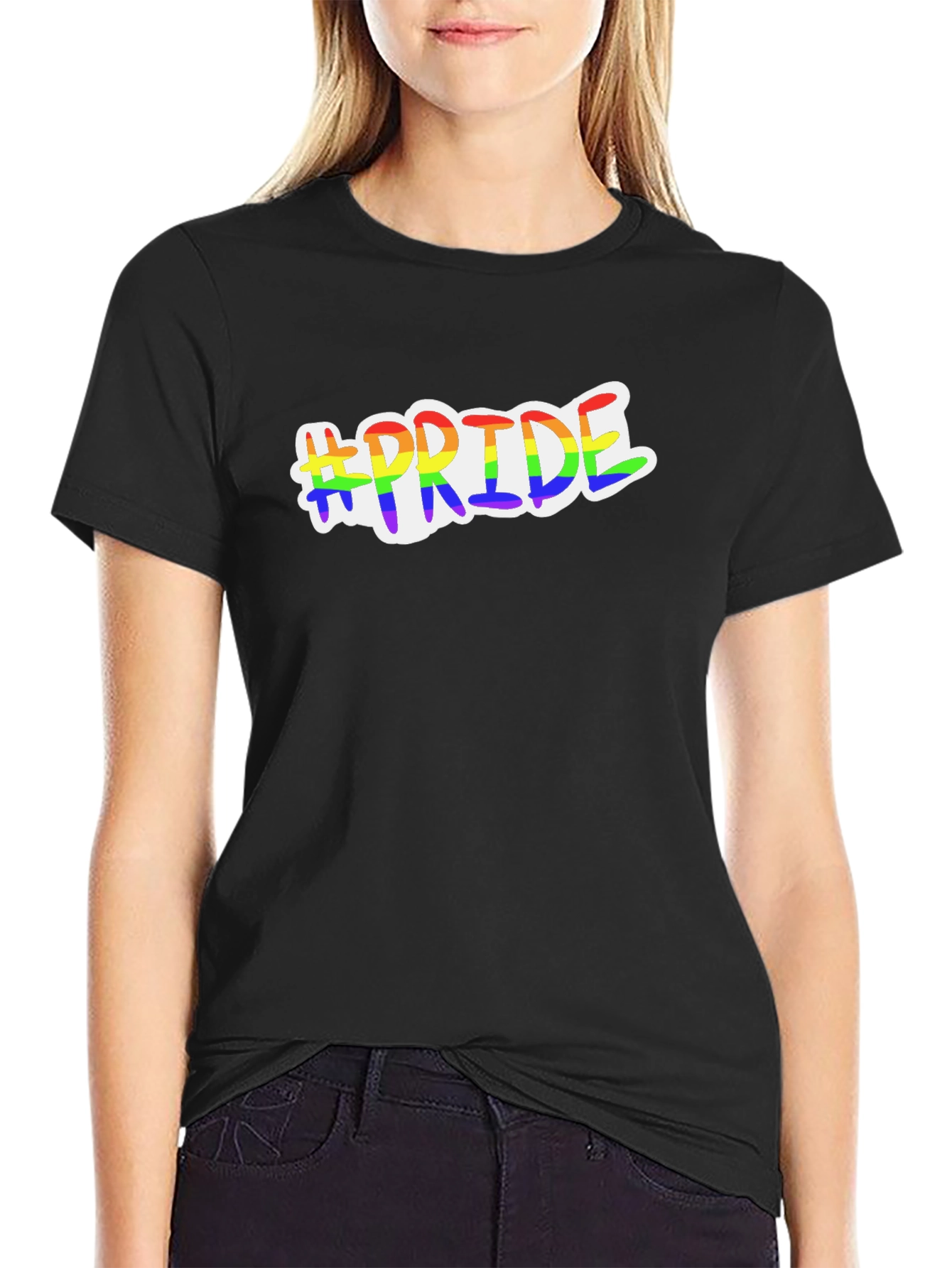 #Pride Rainbow Graphic Black T-Shirt