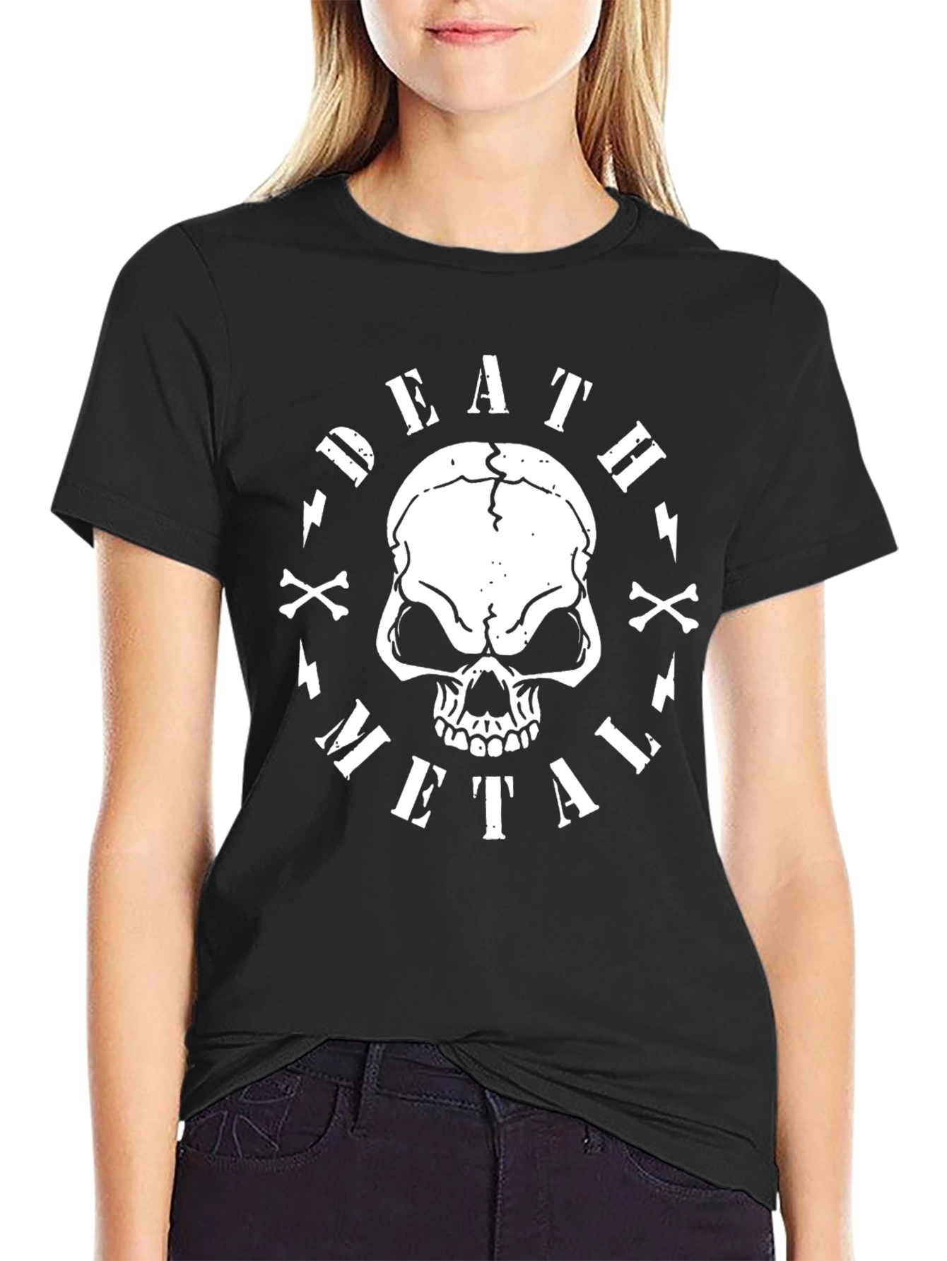 Death Metal Skull Graphic Tee - Black Cotton T-Shirt