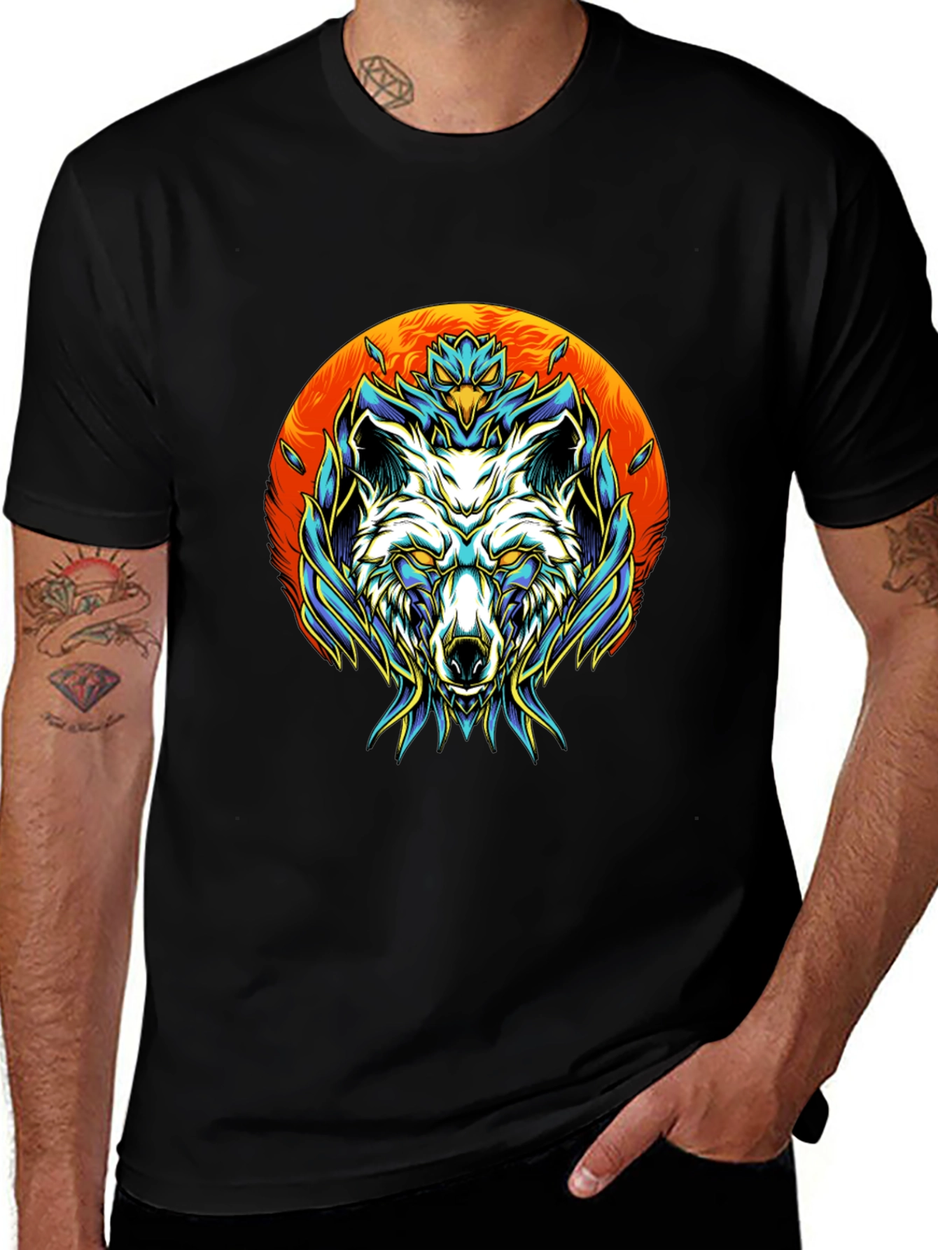 Wolf Graphic Tee - Black Cotton Blend Unique Design