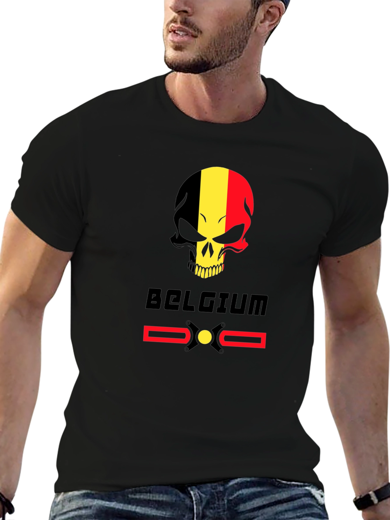 Belgium Flag Skull T-Shirt - Black