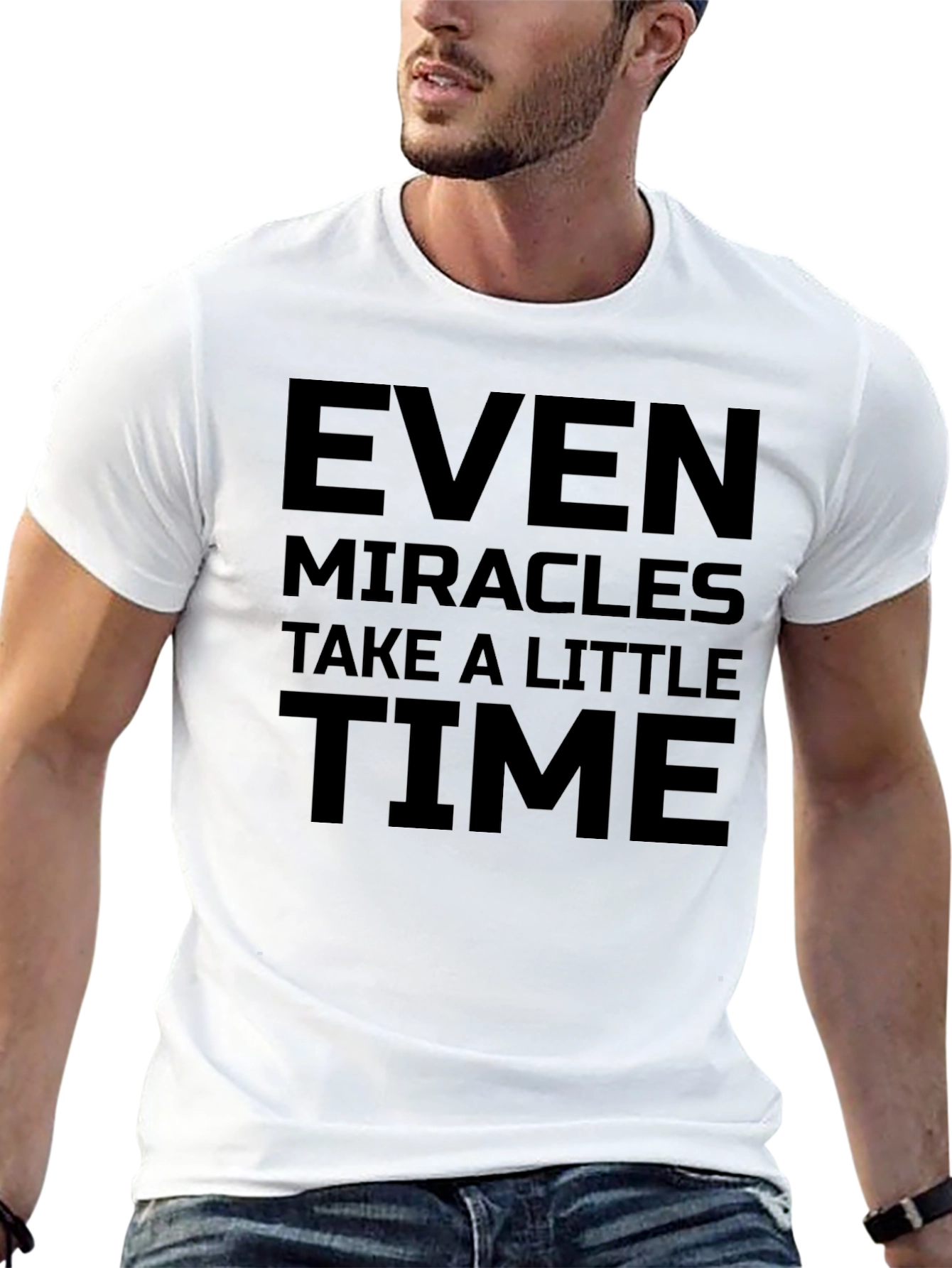 Inspirational Even Miracles Take Time Black T-Shirt